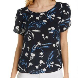 Joie Black Flowered Top Blouse Lightweight Medium 100% Silk